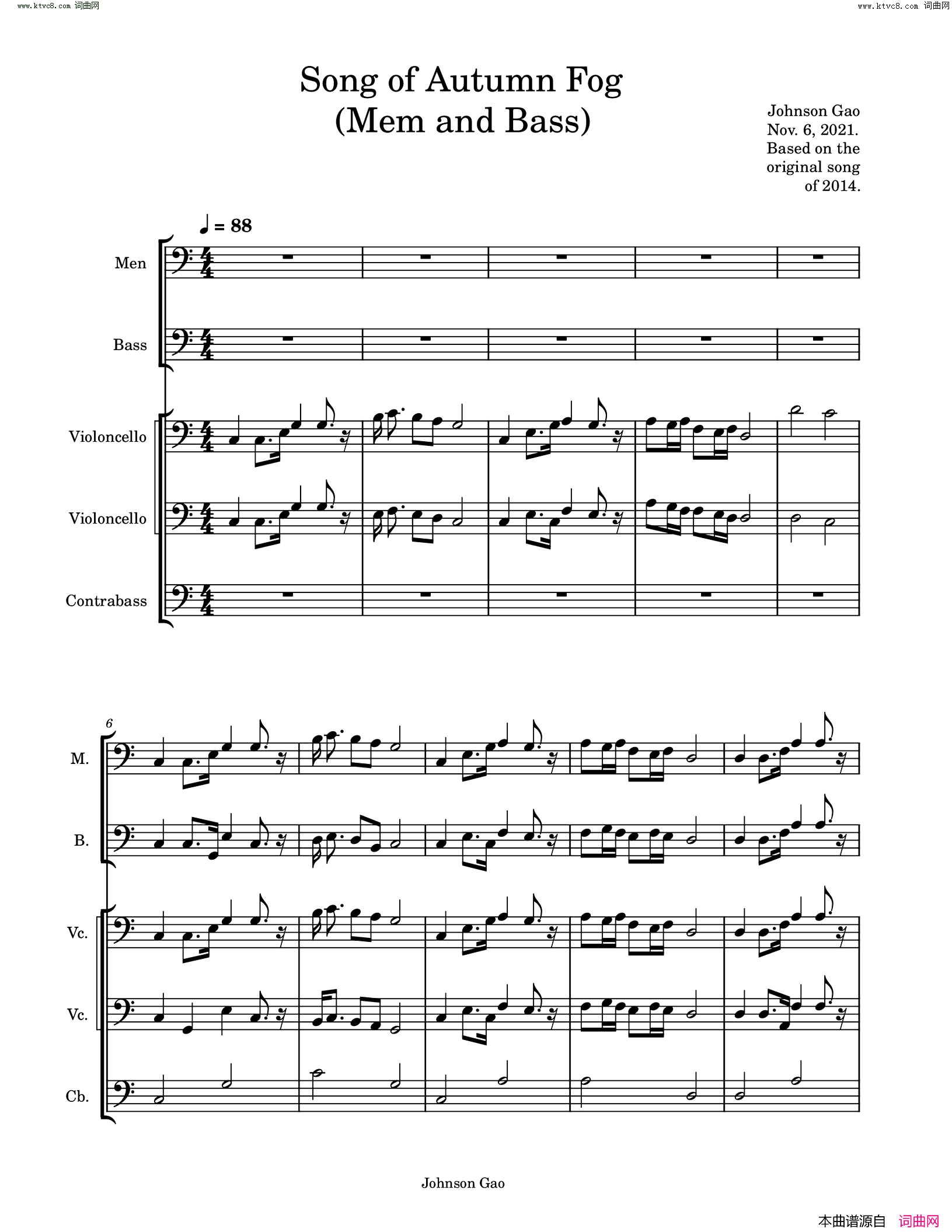 Song_of_Autumn_FogMen_and_Bass简谱