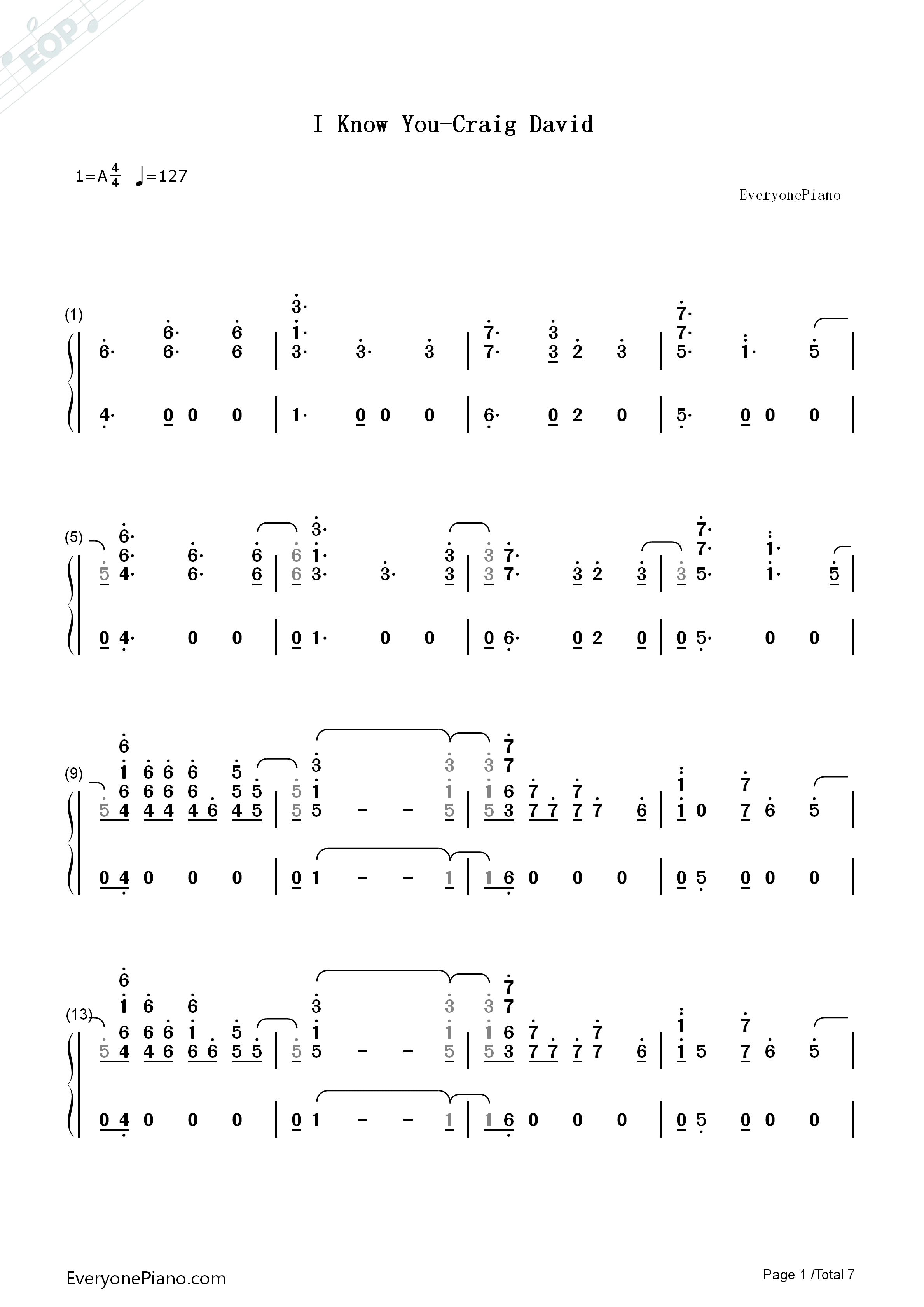 I_Know_You钢琴简谱_Craig_David_Bastille演唱