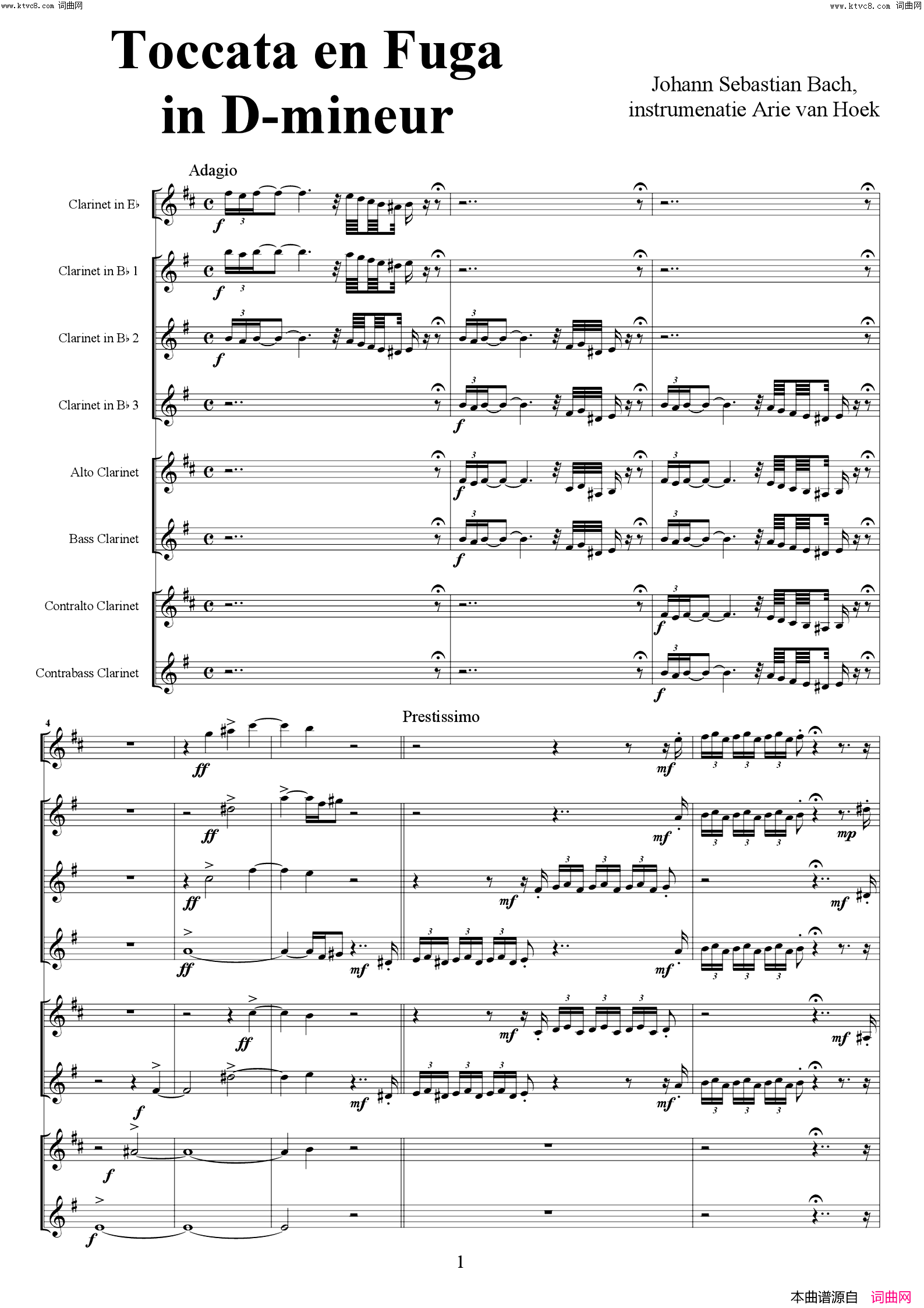 D小调康塔塔与赋格简谱_爵士巴赫演唱_作曲：巴赫词曲