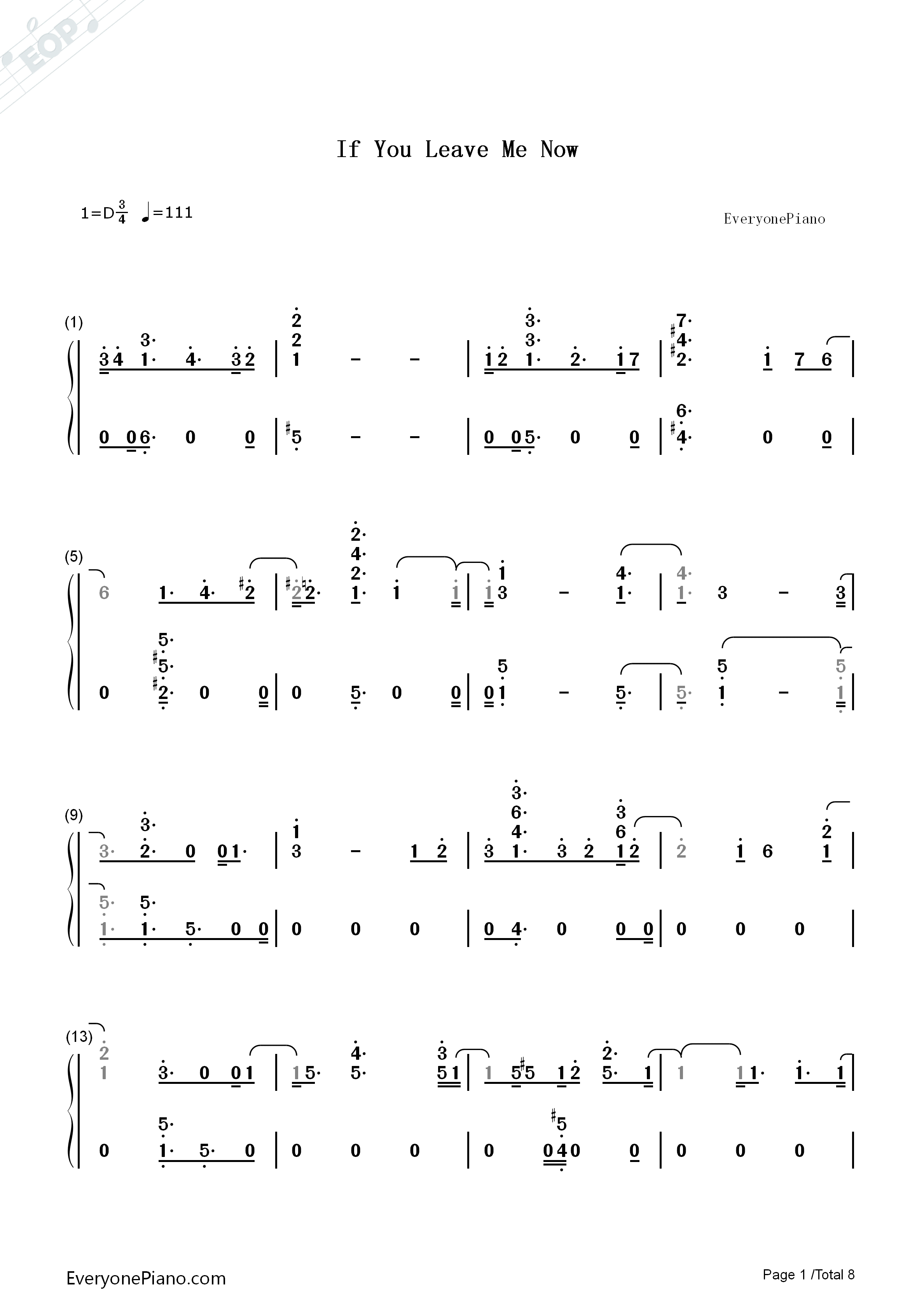 If_You_Leave_Me_Now钢琴简谱_Charlie_Puth演唱