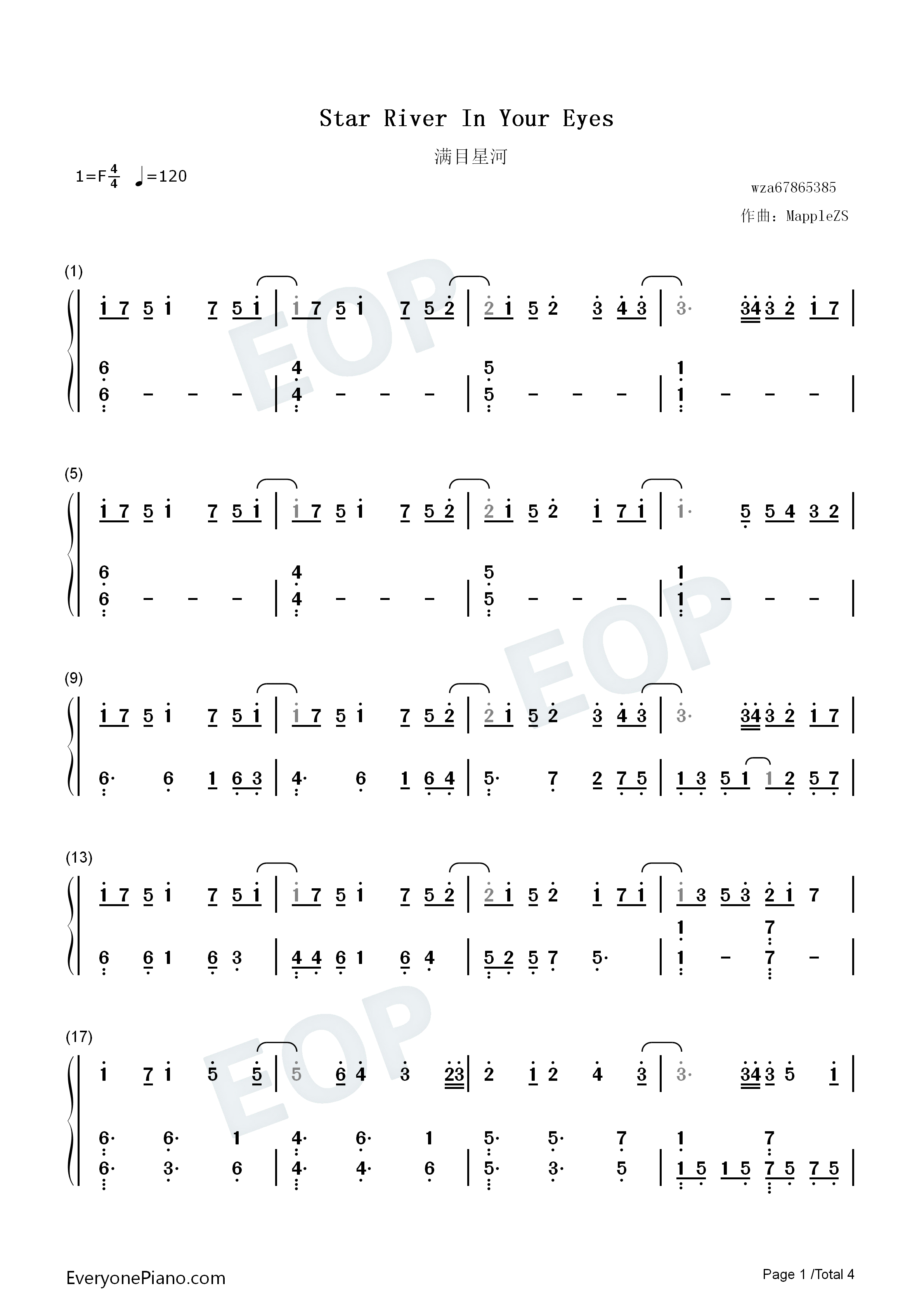 Star_River_In_Your_Eyes钢琴简谱_MappleZS演唱