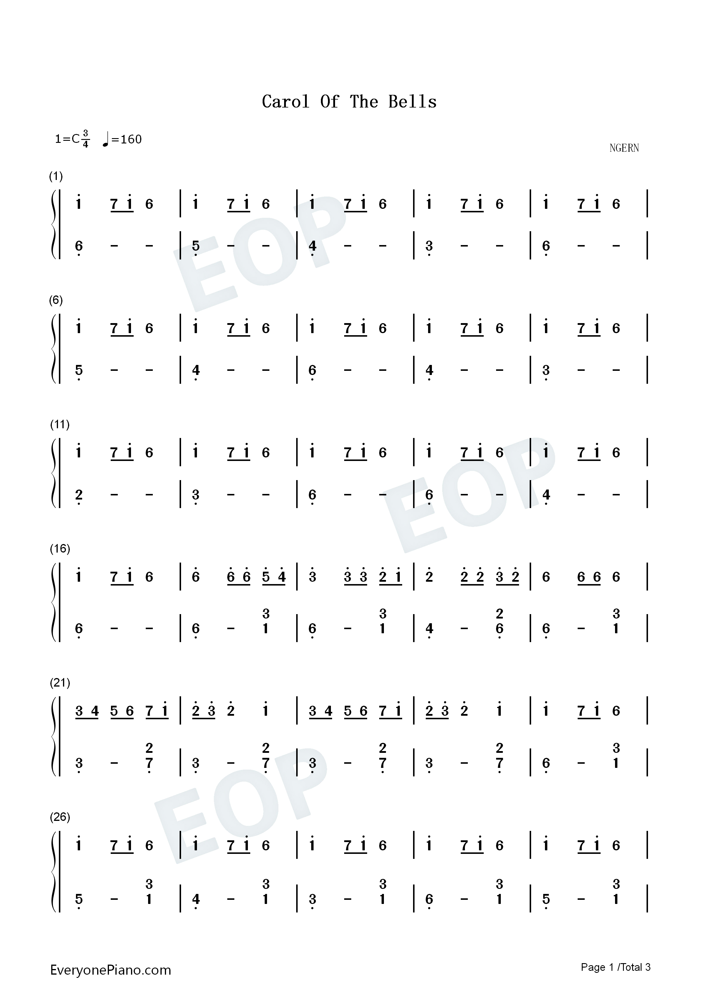 Carol_Of_The_Bells钢琴简谱_Mykola_Leontovych演唱