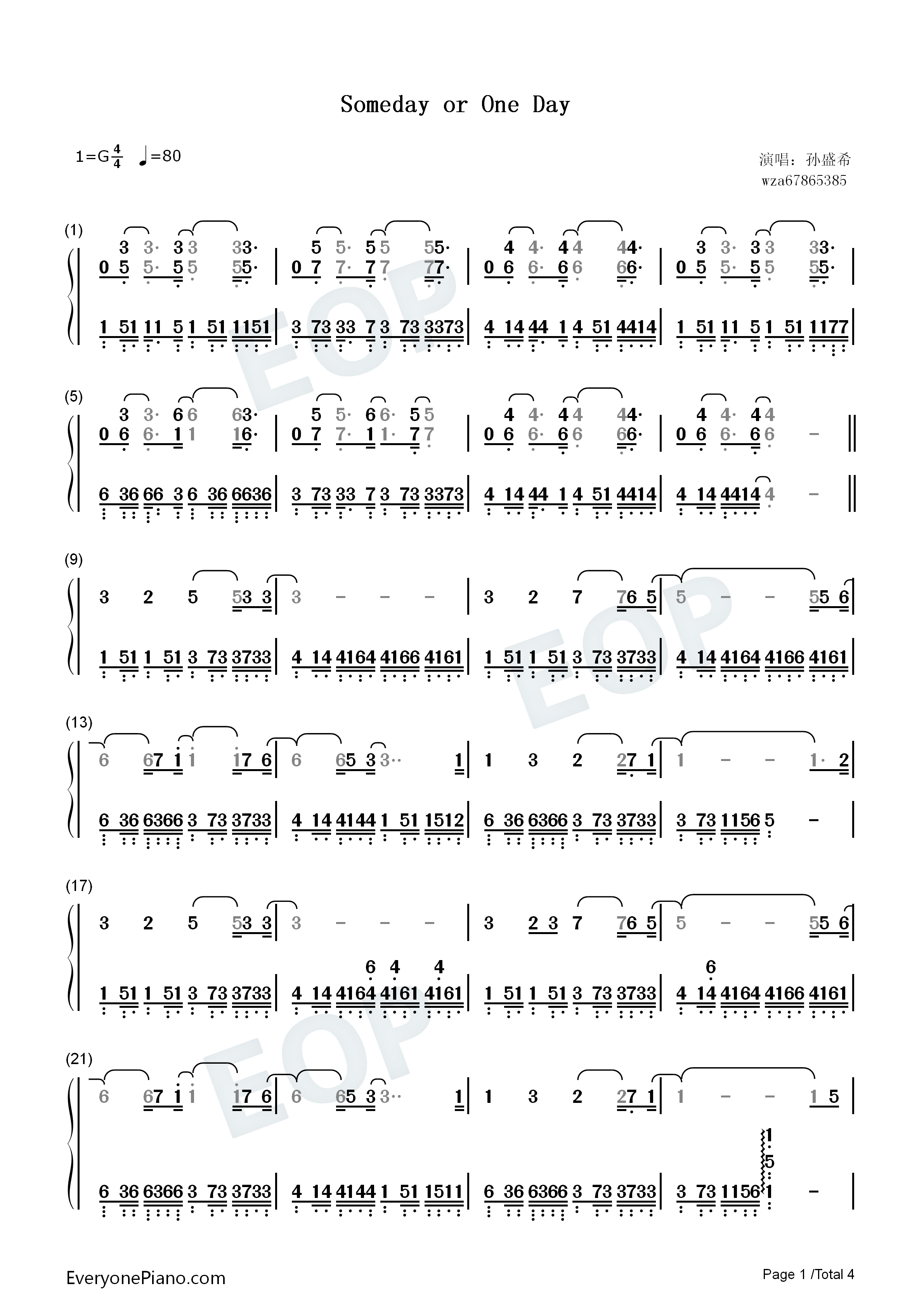 Someday_or_One_Day钢琴简谱_孙盛希演唱