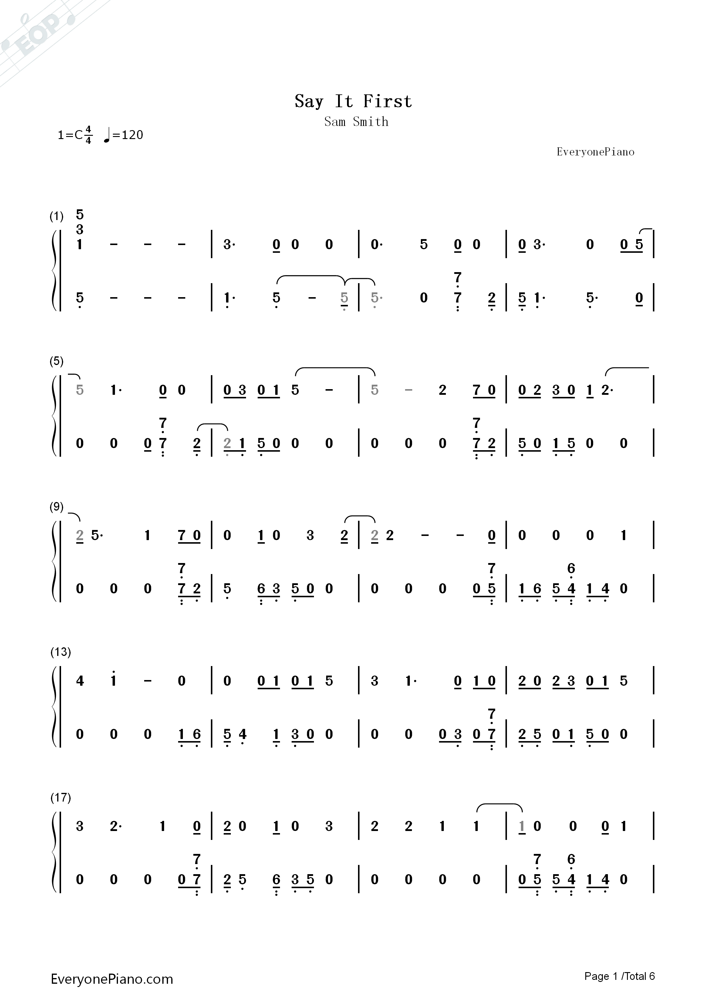 Say_It_First钢琴简谱_Sam_Smith演唱