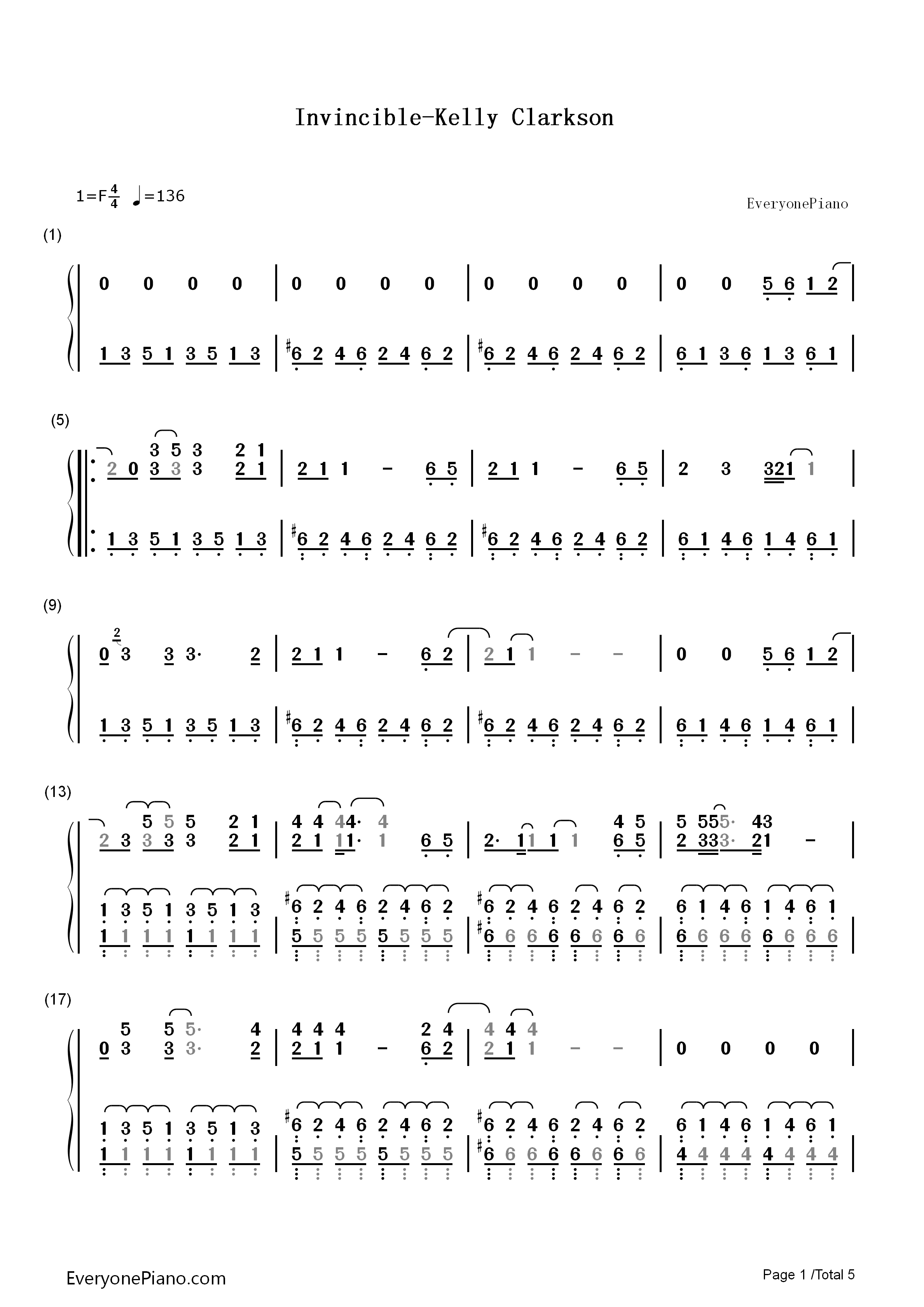 Invincible钢琴简谱_Kelly_Clarkson演唱