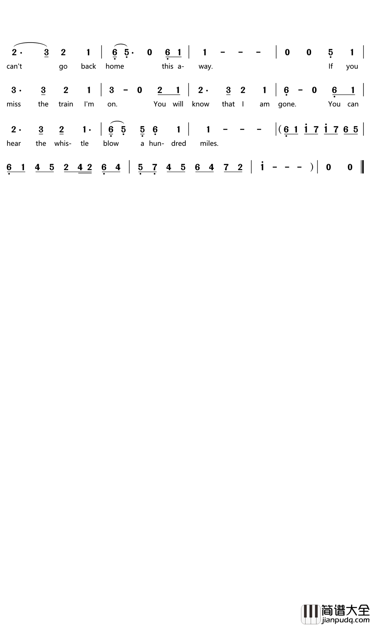 500_Miles简谱(歌词)_Thebrothersfour演唱_门酱胡安曲谱