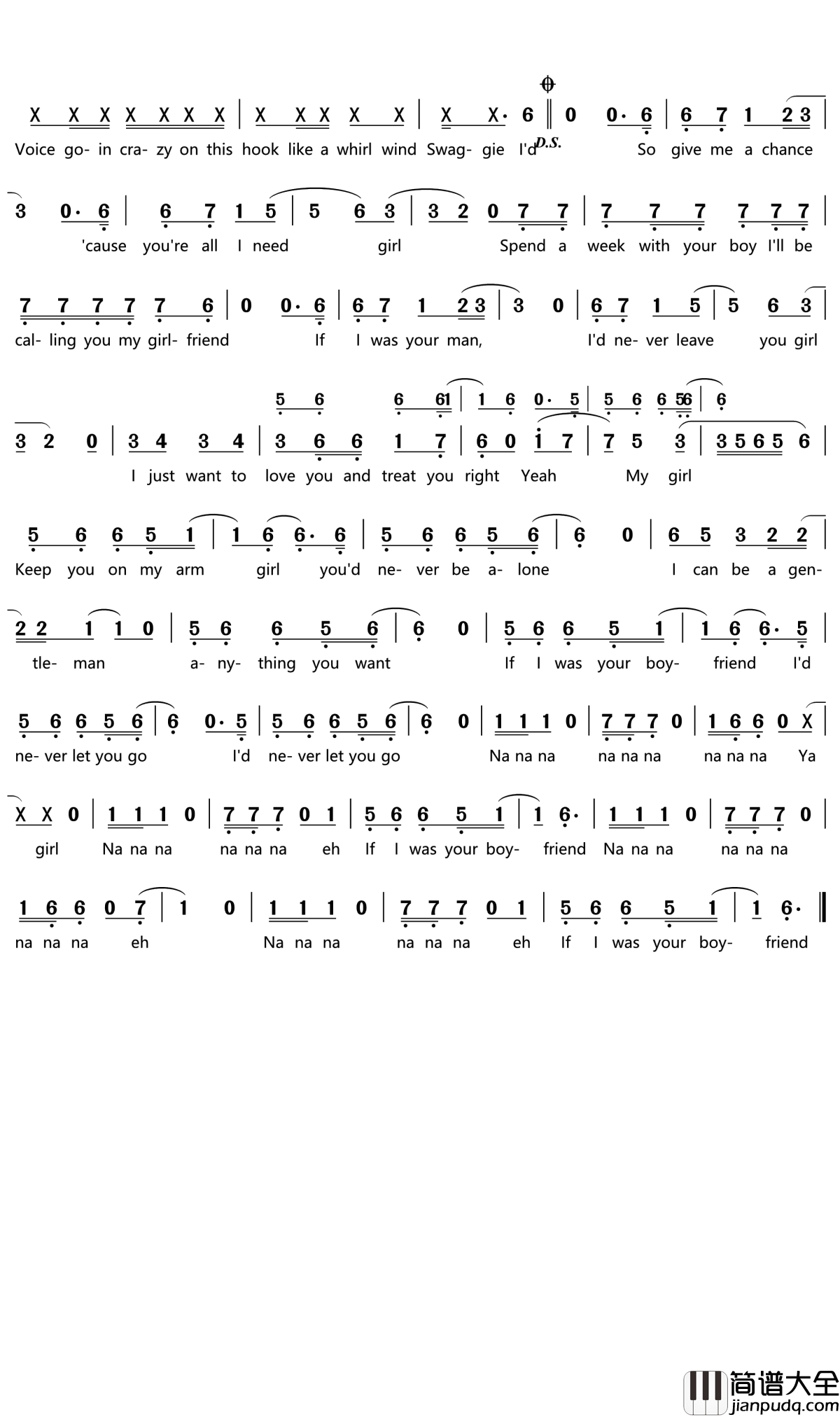 Boyfriend简谱(歌词)_贾斯汀·比伯演唱_门酱胡安曲谱