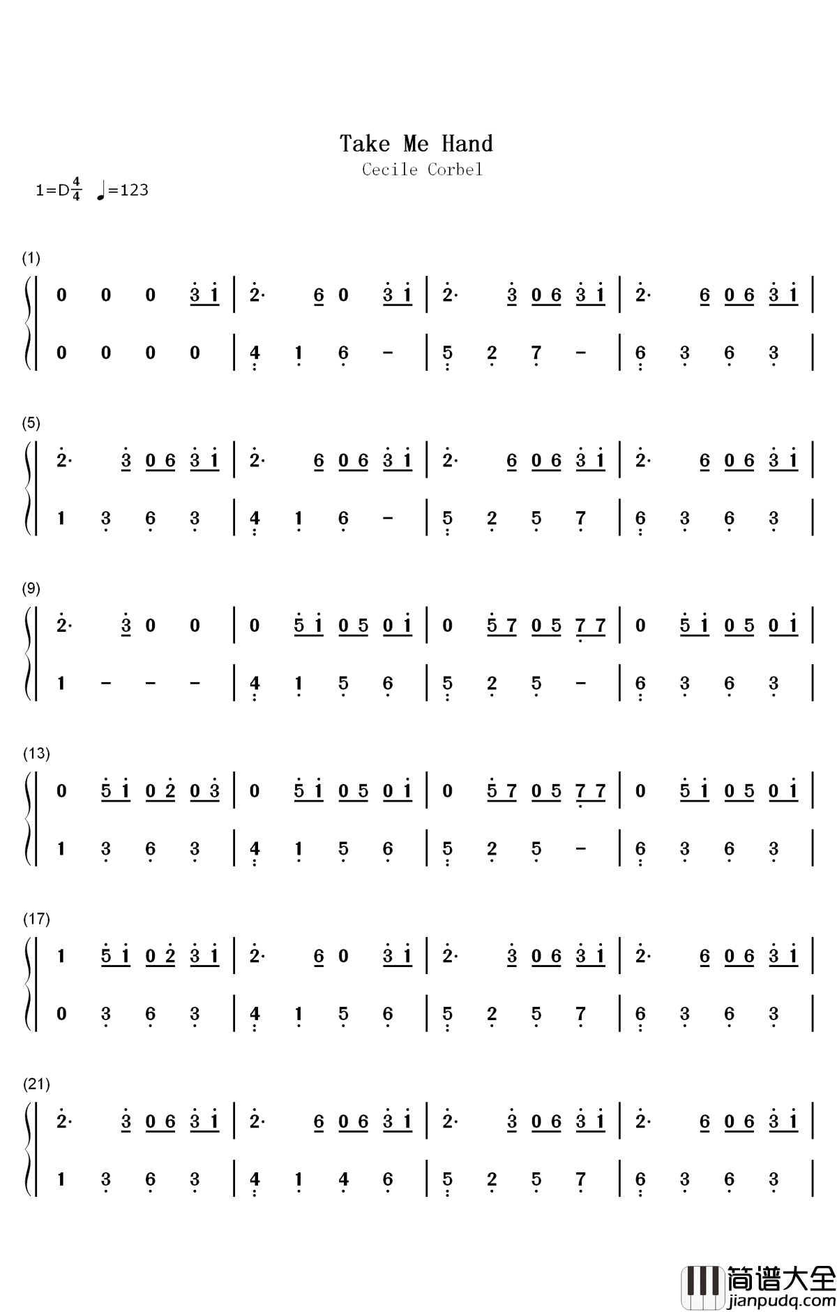 Take_Me_Hand简谱_Cecile_Corbel_我的行囊里，背负着对你的梦想