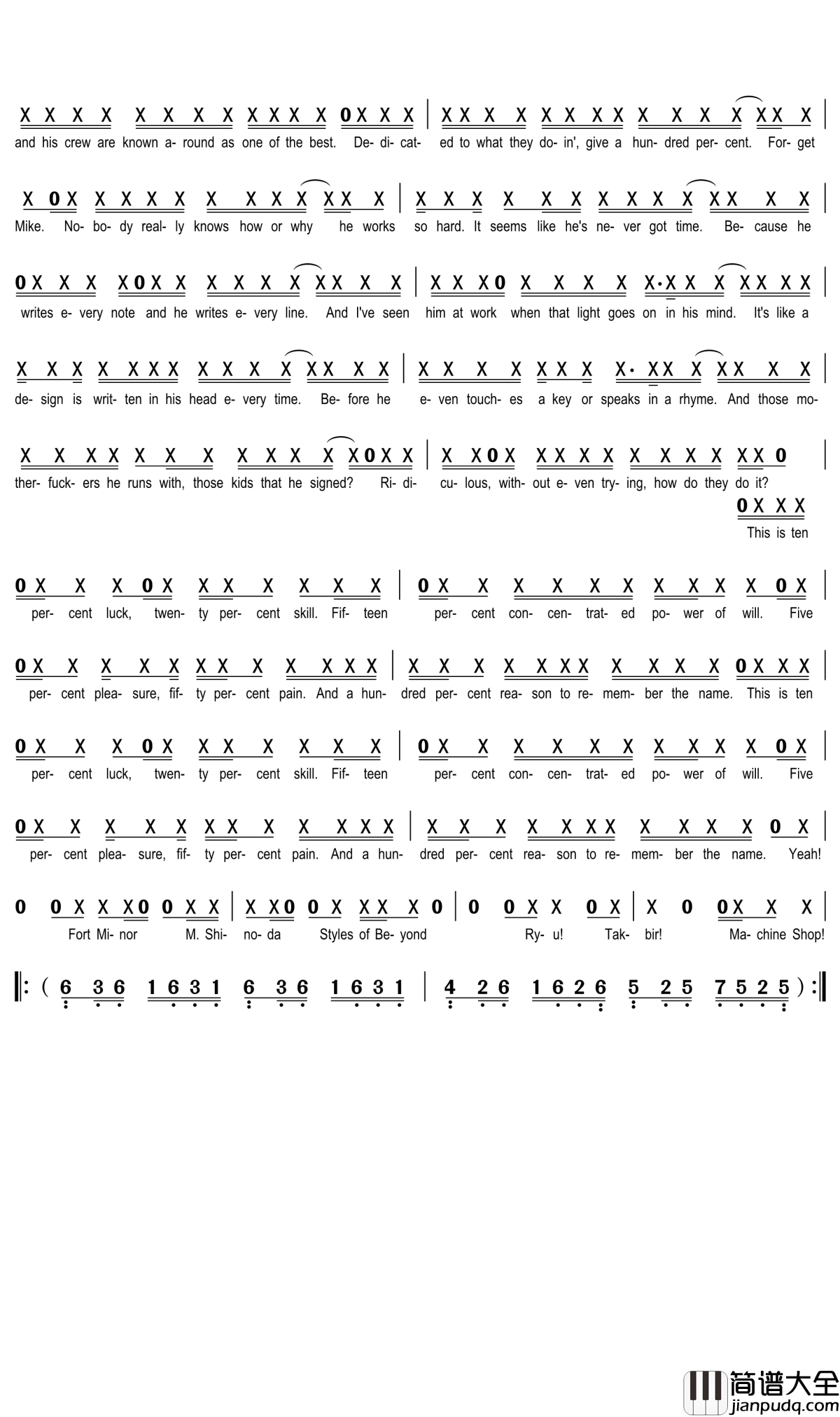 Remember_the_Name简谱(歌词)_FortMinor演唱_谱友门酱胡安上传