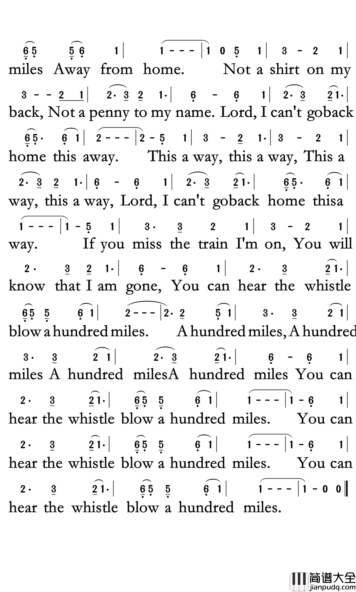 five_hundred_miles简谱_The_Journeyme演唱_孙世彦曲谱