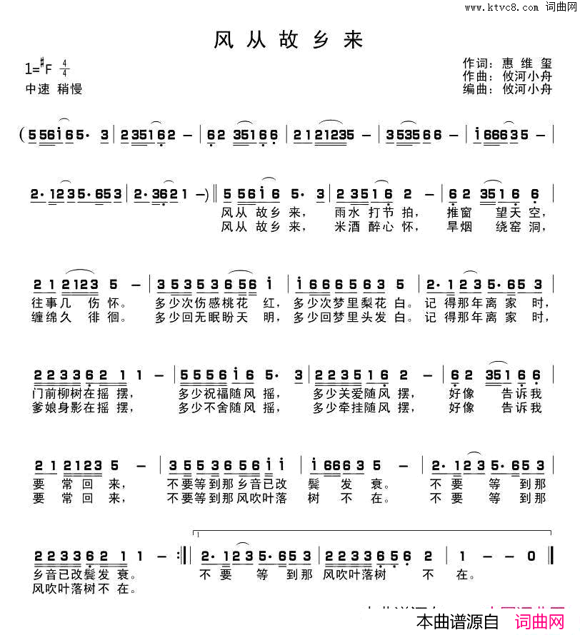 风从故乡来简谱_惠欢欢演唱_惠维玺/攸河小舟词曲
