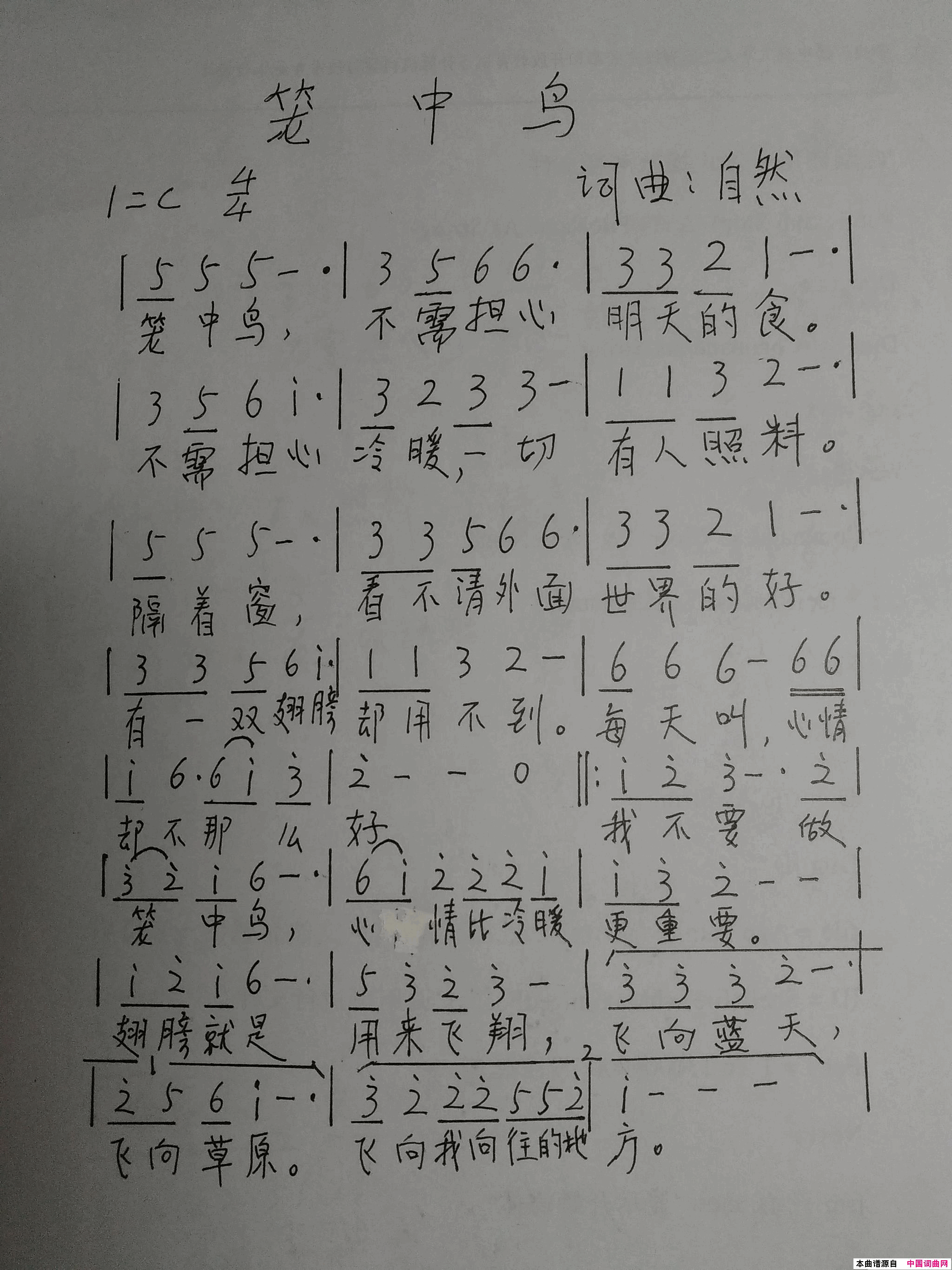 笼中鸟简谱