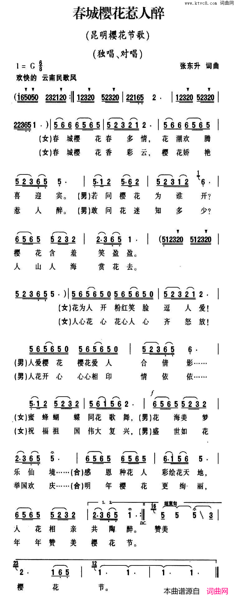 春城樱花惹人醉昆明樱花节歌简谱