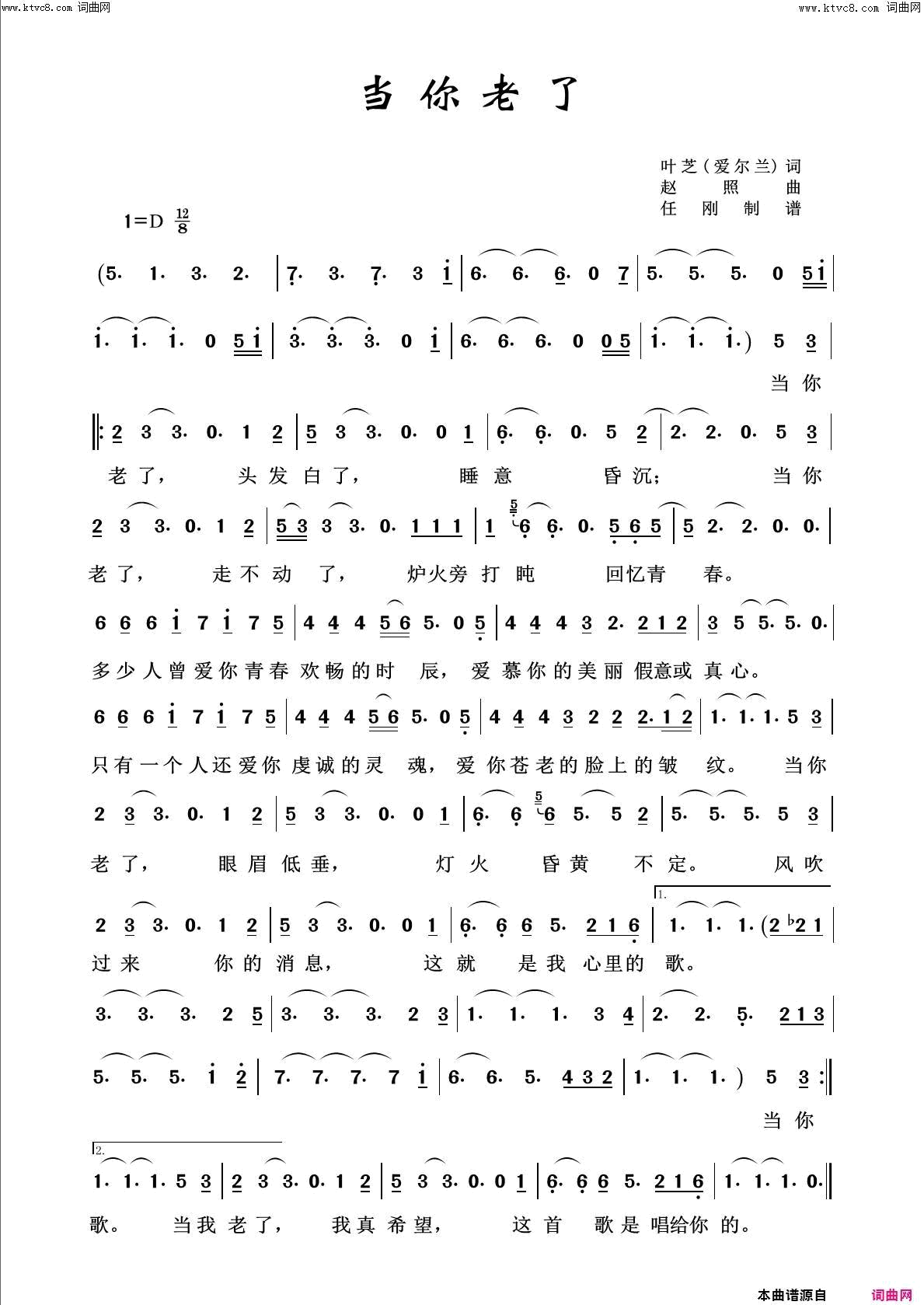 当你老了回声嘹亮2020简谱