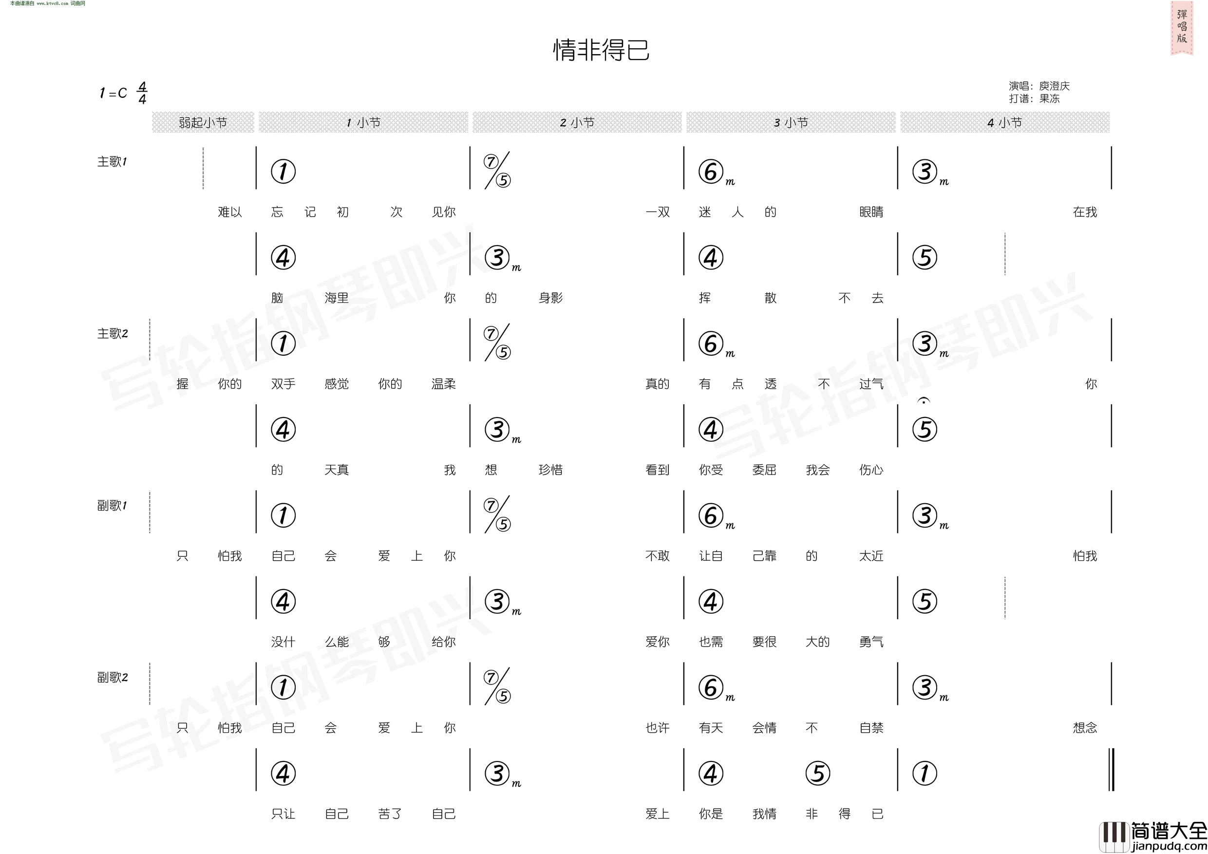 情非得已_简和谱简谱_庾澄庆演唱_张国祥/汤小康词曲