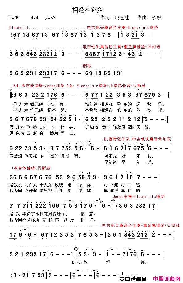 相逢在它乡简谱_倪尔萍演唱_唐仓建/歌奴、尹庆全词曲