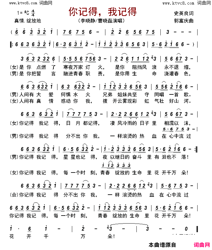 你记得，我记得简谱_李晓静演唱_史英良/郭富庆词曲