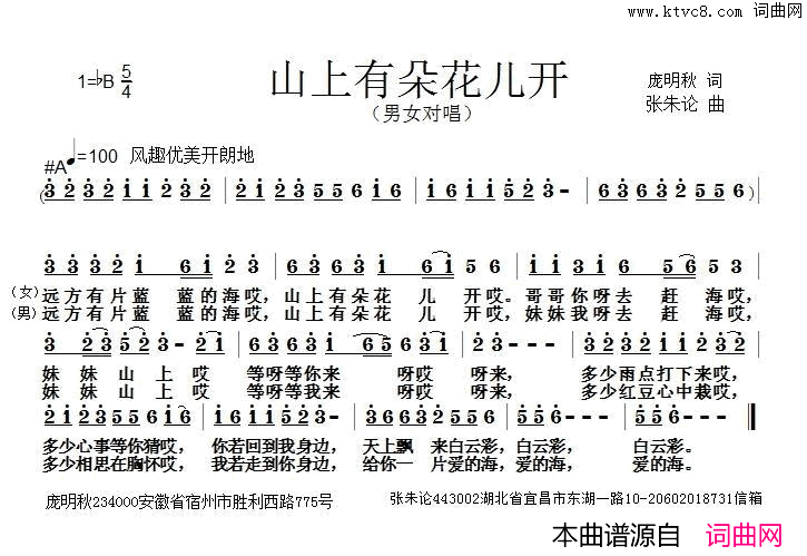 山上有朵花儿开简谱