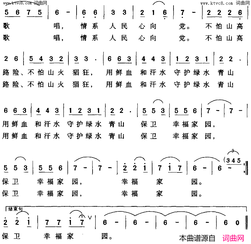 情系入民心向党森林武警战士之歌简谱