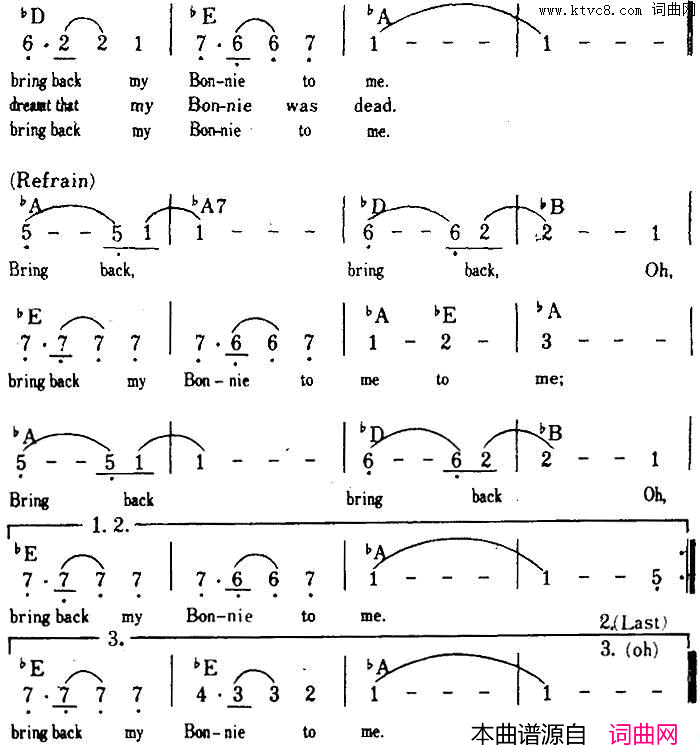 【美】MyBonnie我的小天使、带和弦简谱