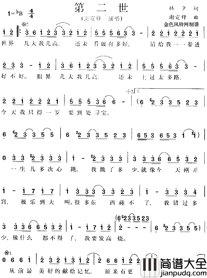 第二世新世界传动网广告主题曲、粤语简谱