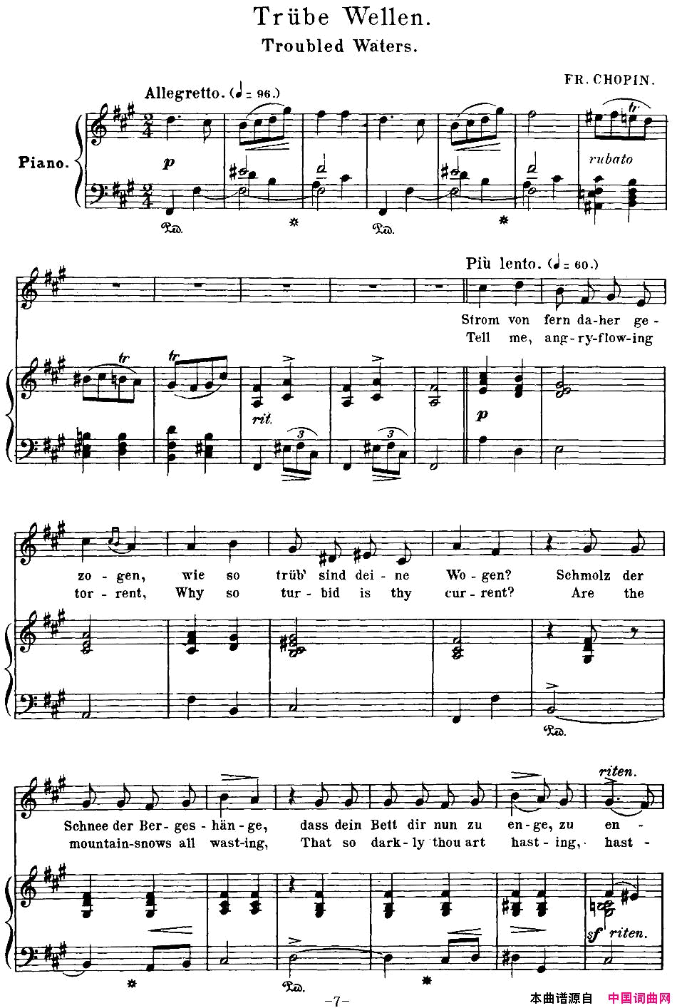 Chopin_17PolishSongsOp.74，No.3TrubeWellen.TroubledWaters.钢琴伴奏谱Chopin_17_Polish_Songs_Op.74，No.3Trube