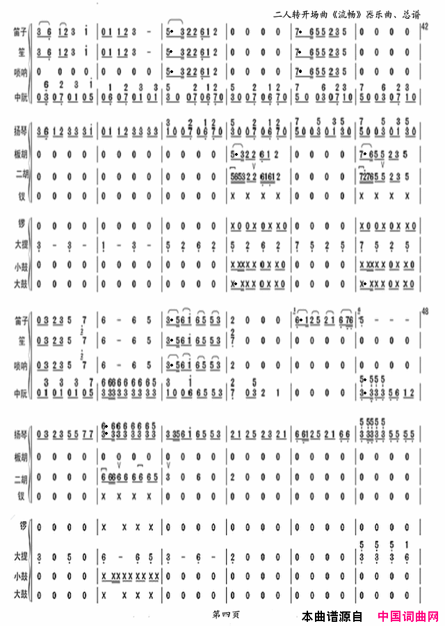 二人转开场曲_流畅_器乐曲总谱.第四页简谱