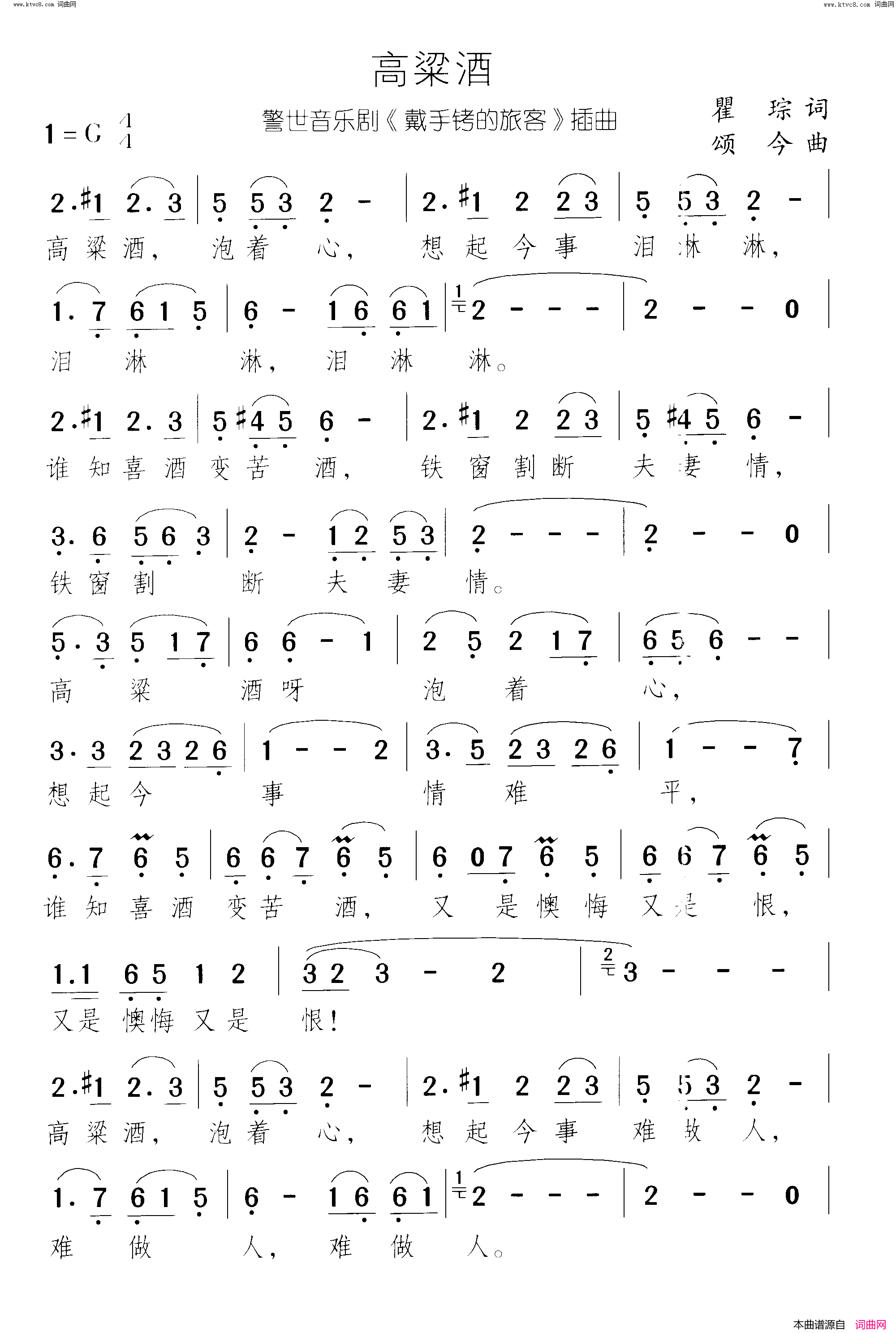 高粱酒带手铐的新郎_警世音乐剧_曲04_喜酒变苦酒简谱
