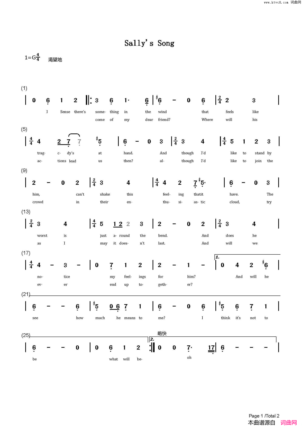 Sally'sSong简谱_Amy_Lee演唱_作曲：Kevin_Riepl词曲
