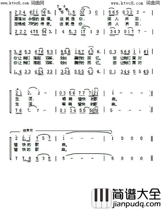 _乔羽_家乡人歌颂著名词作家的歌曲简谱_王建华演唱_杨义堂、陈洪亮/王建华词曲