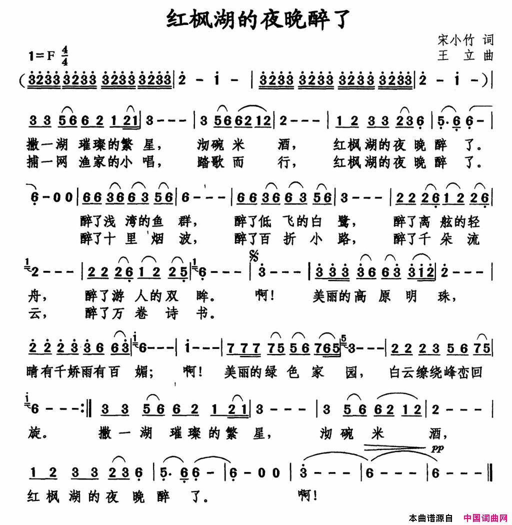 红枫湖的夜晚醉了简谱