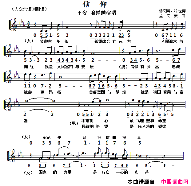 信仰杨文国词孟文豪曲、线简谱对照版信仰杨文国词_孟文豪曲、线简谱对照版简谱