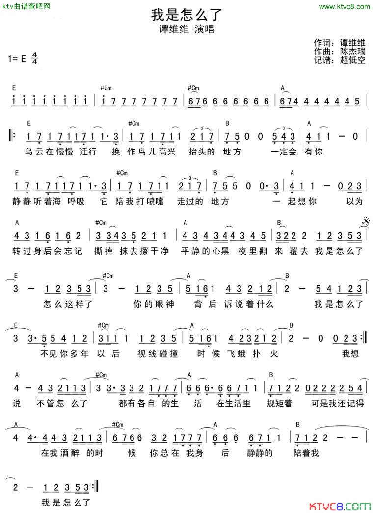 我是怎么了简谱_谭维维演唱
