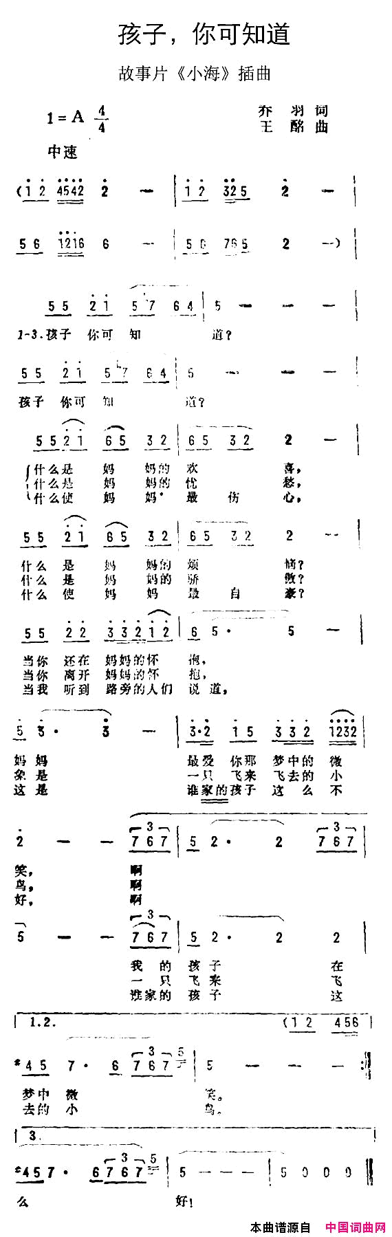 孩子，你可知道故事片_小海_插曲简谱