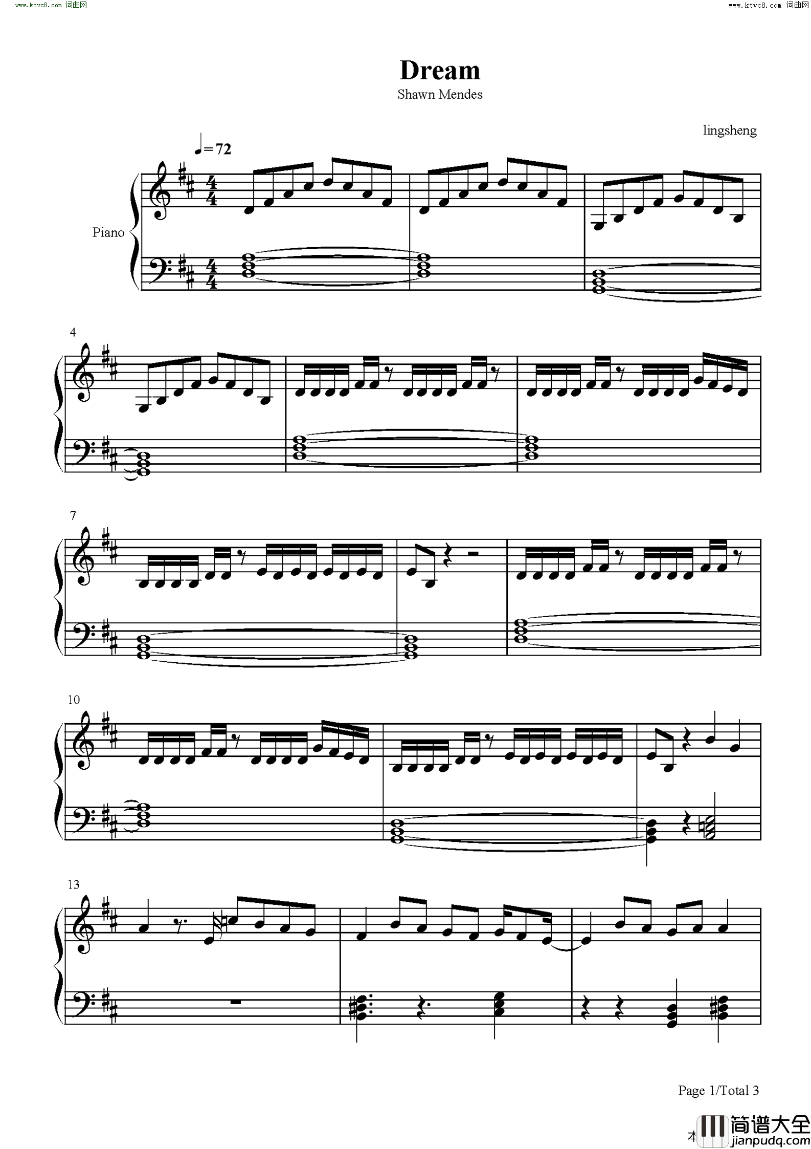 Dream简谱_Shawn_Mendes演唱