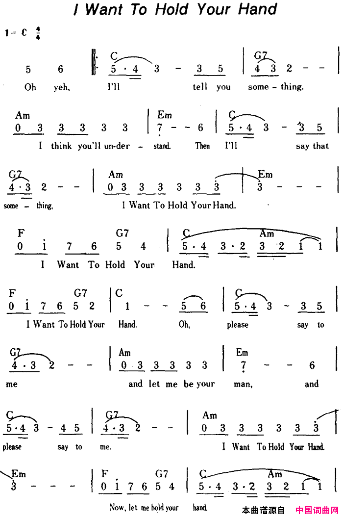 【美】IWantToHoldYourHand我要握住你的手简谱