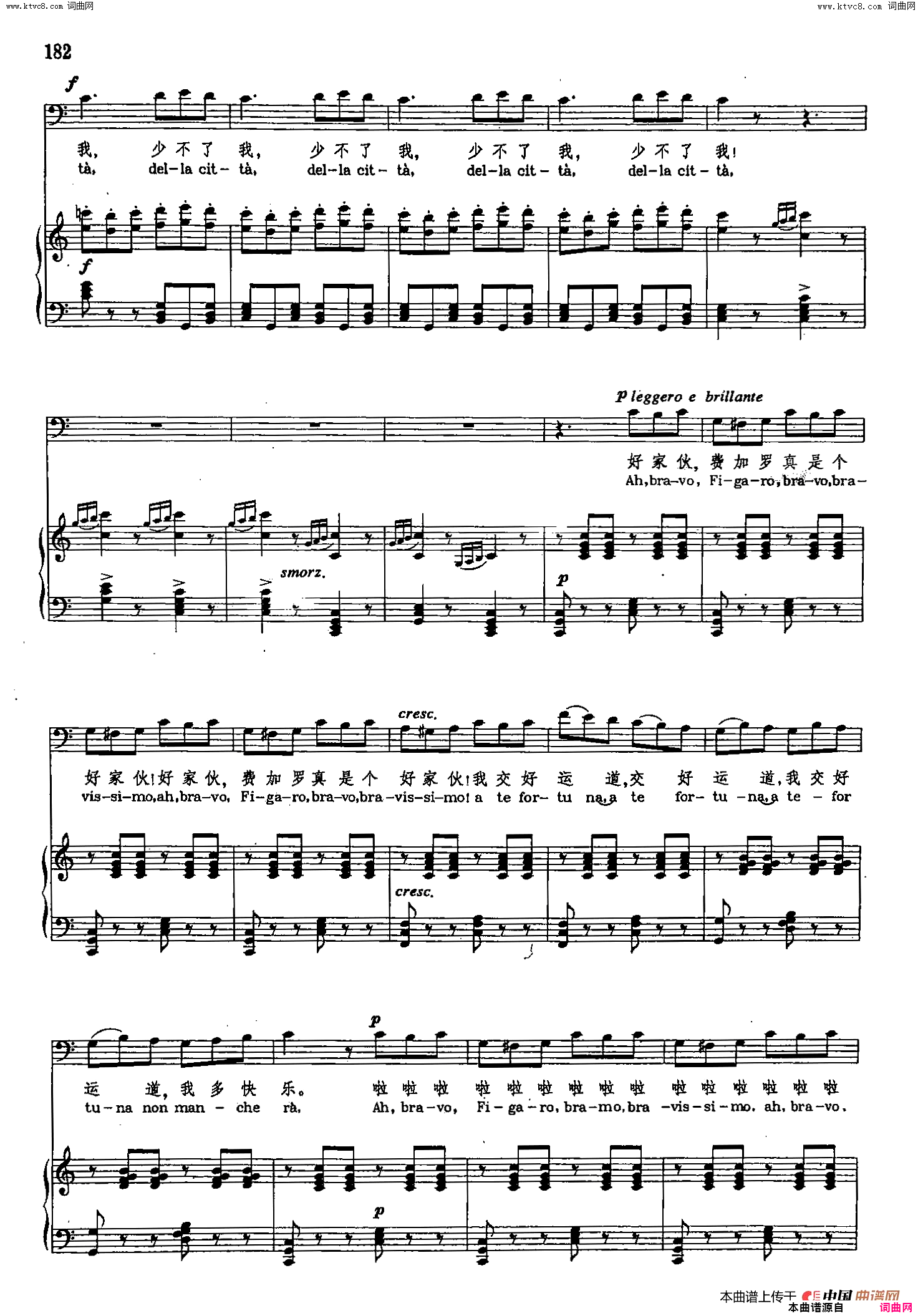 我来了，大家都让开声乐教学曲库2_25【意】_选自歌剧_塞维利亚的理发师_简谱