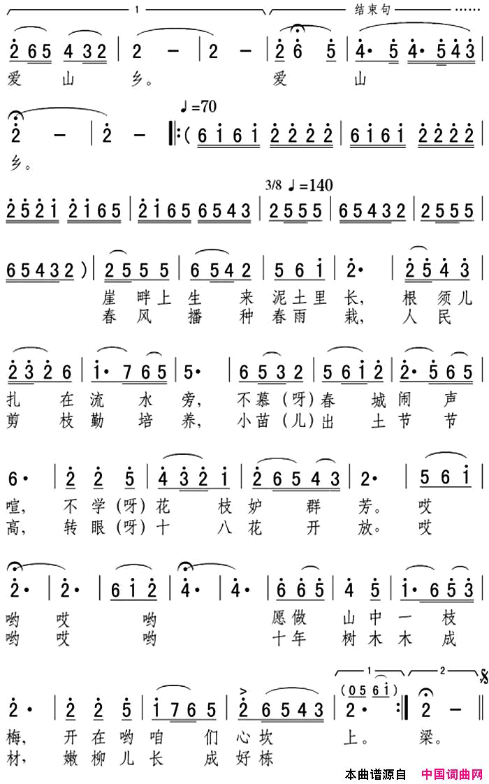 山里的姑娘爱山乡简谱