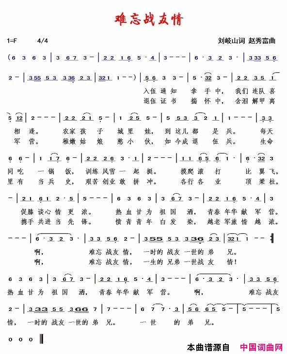 难忘战友情简谱