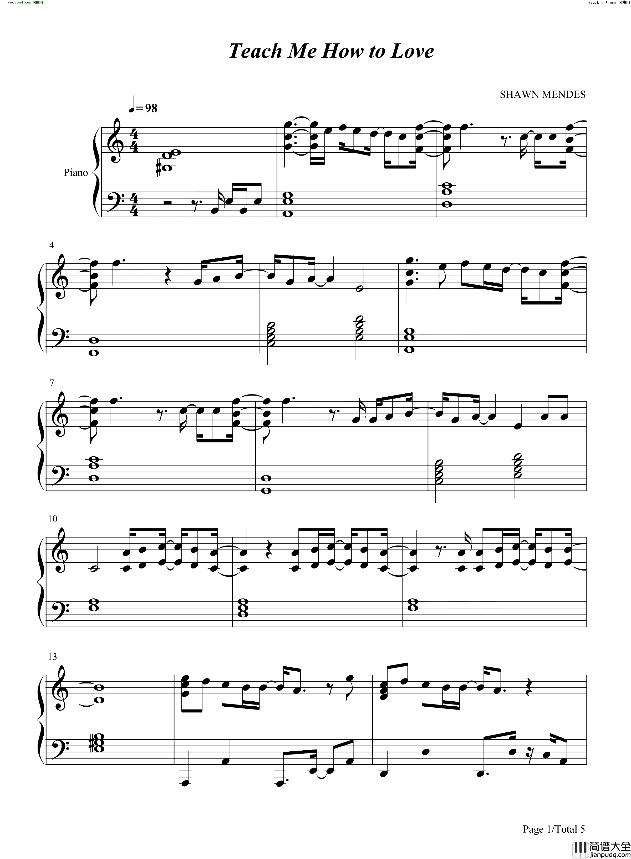 Teach_Me_How_to_Love简谱_Shawn_Mendes演唱