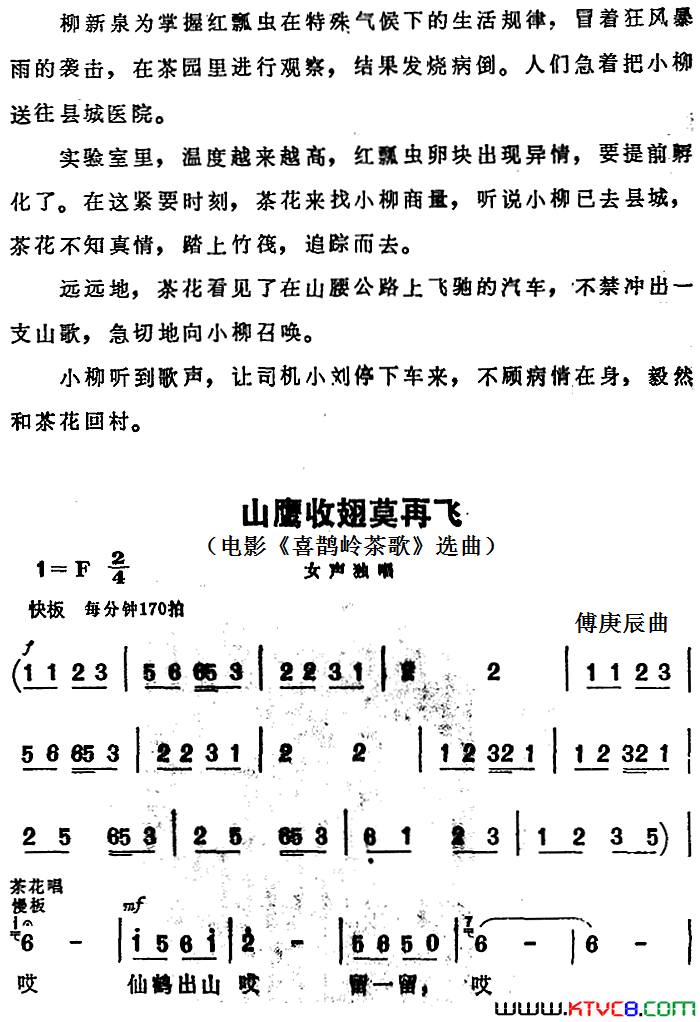 山鹰收翅莫再飞电影_喜鹊岭茶歌_选曲简谱