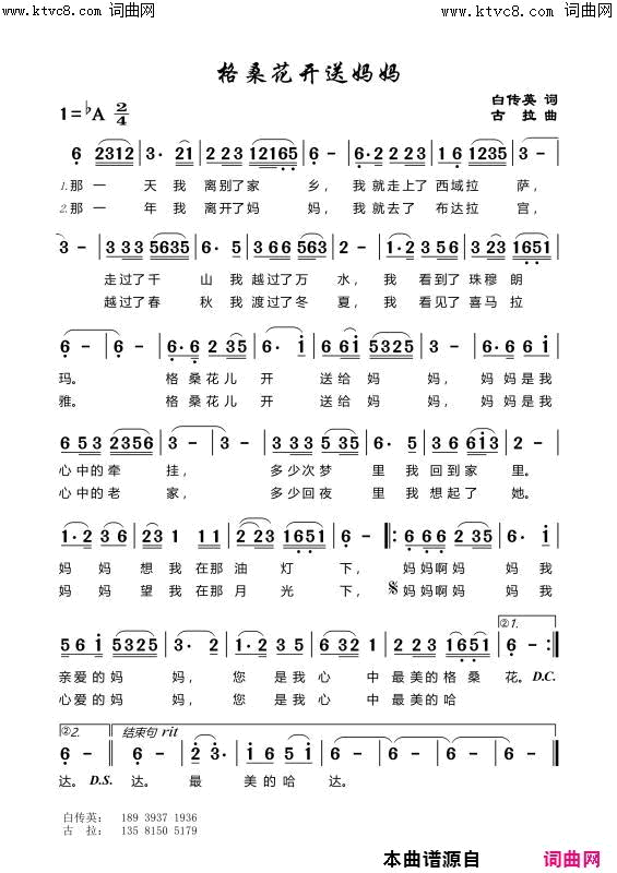 格桑花来送妈妈简谱