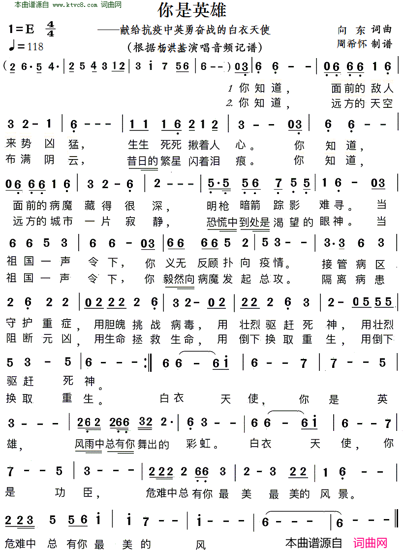 你是英雄简谱_杨洪基演唱_向东/向东词曲
