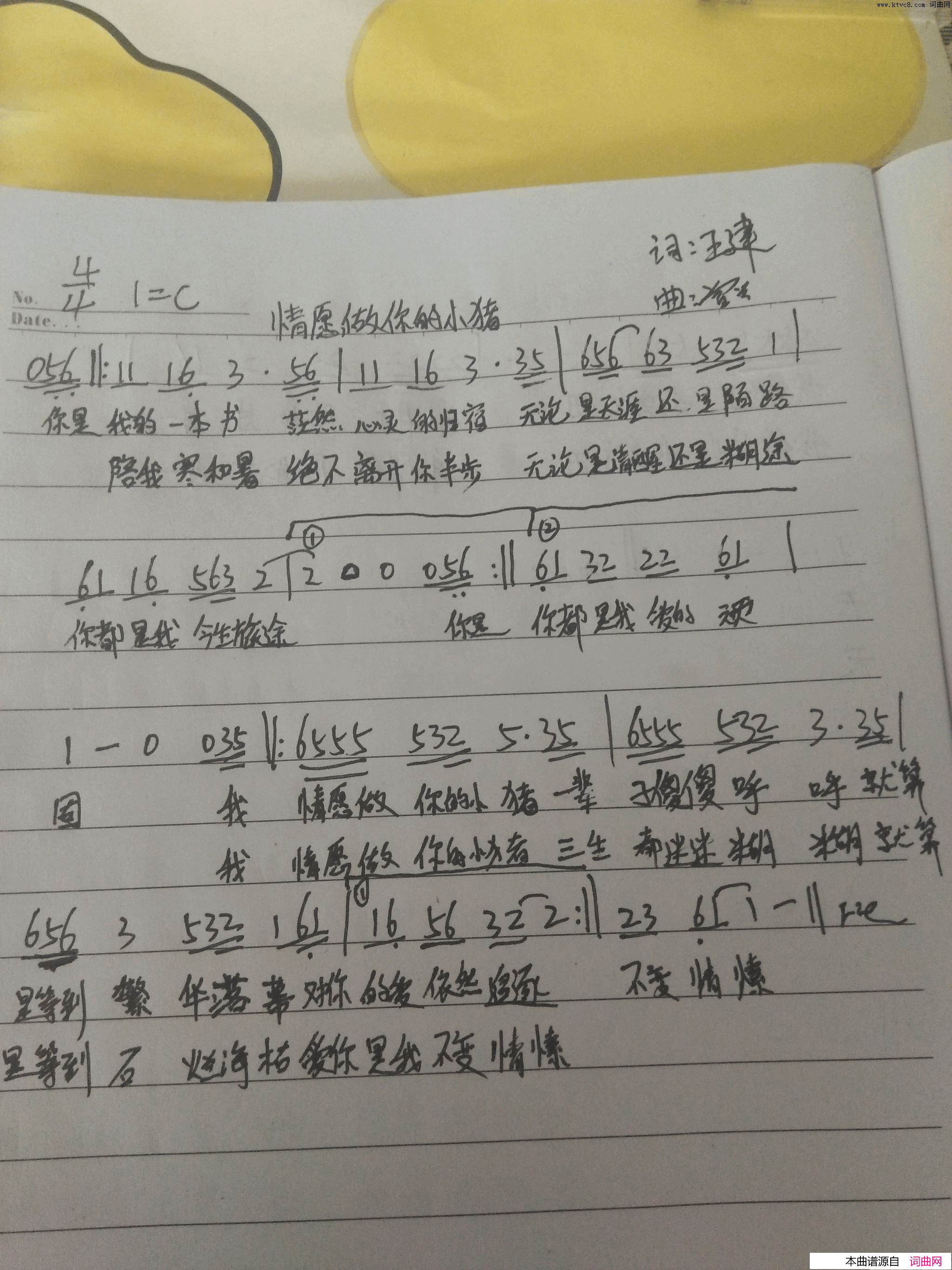 我情愿做你的小猪简谱