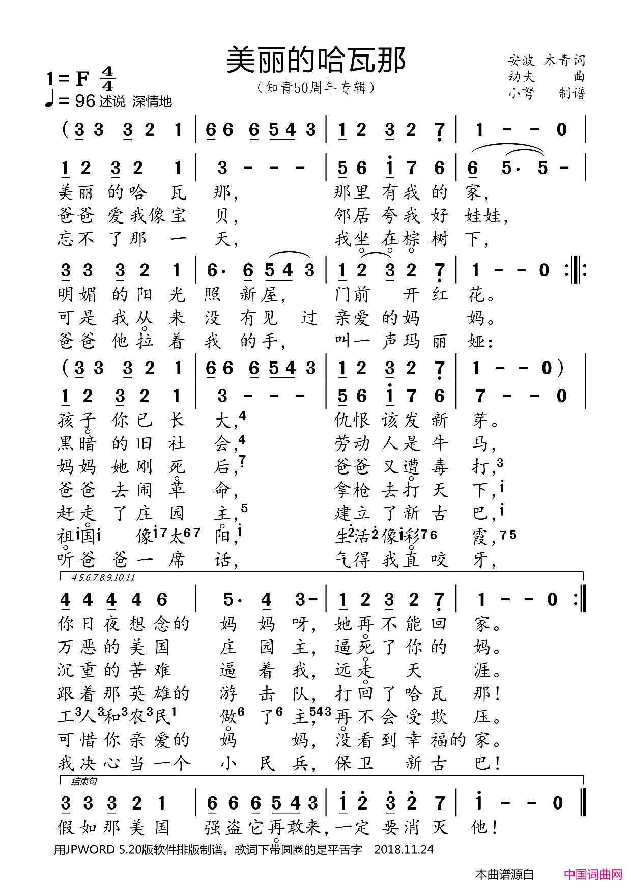 美丽的哈瓦那知青50周年专辑简谱