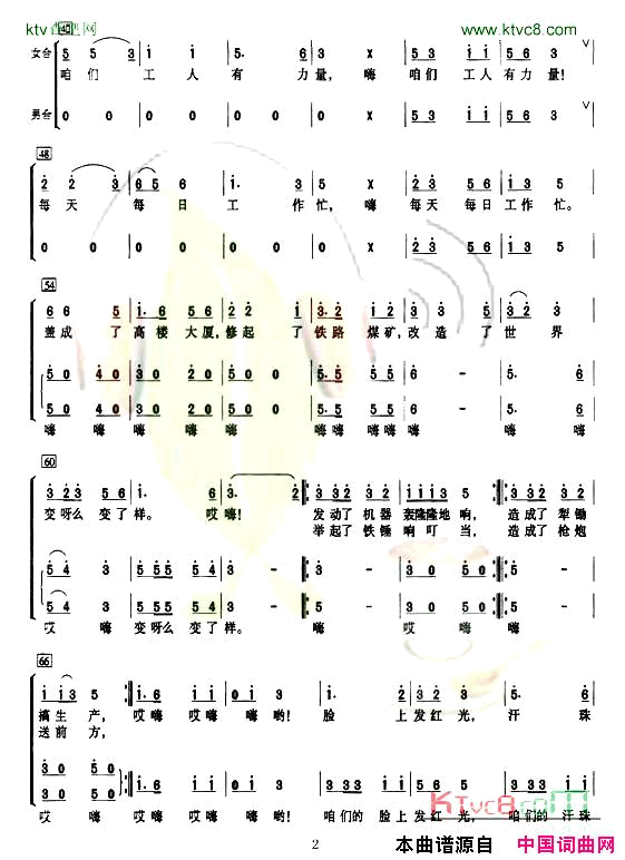 咱们工人有力量领唱、合唱简谱