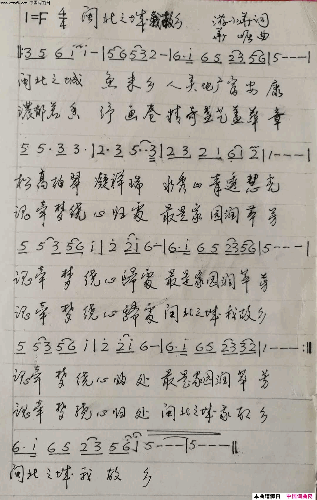 闽北之城我故乡又名_赞我故乡_简谱_游小华演唱_游小华/华崛词曲
