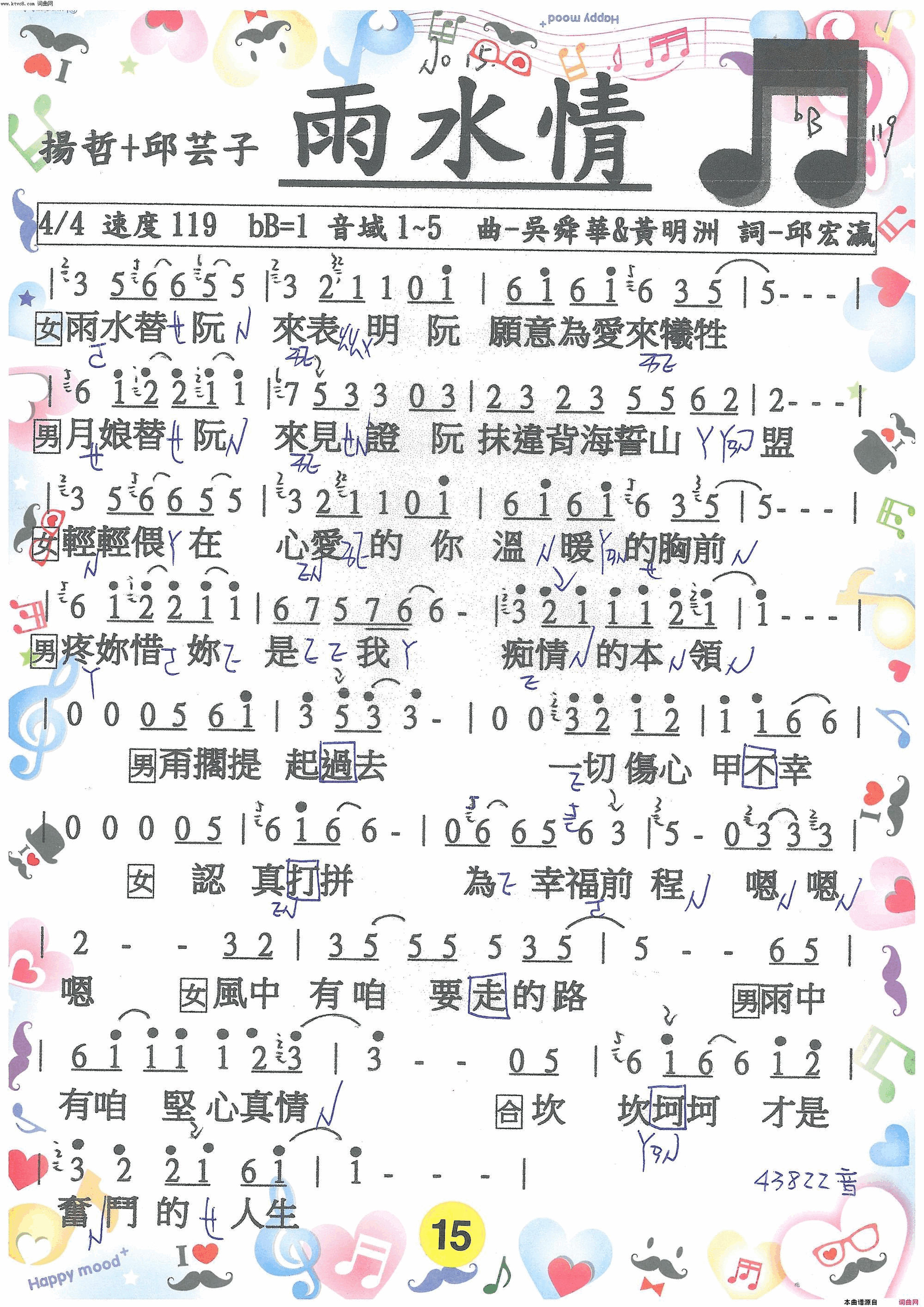 雨水情简谱_揚哲演唱_邱宏瀛/吳舜華、黃明洲词曲
