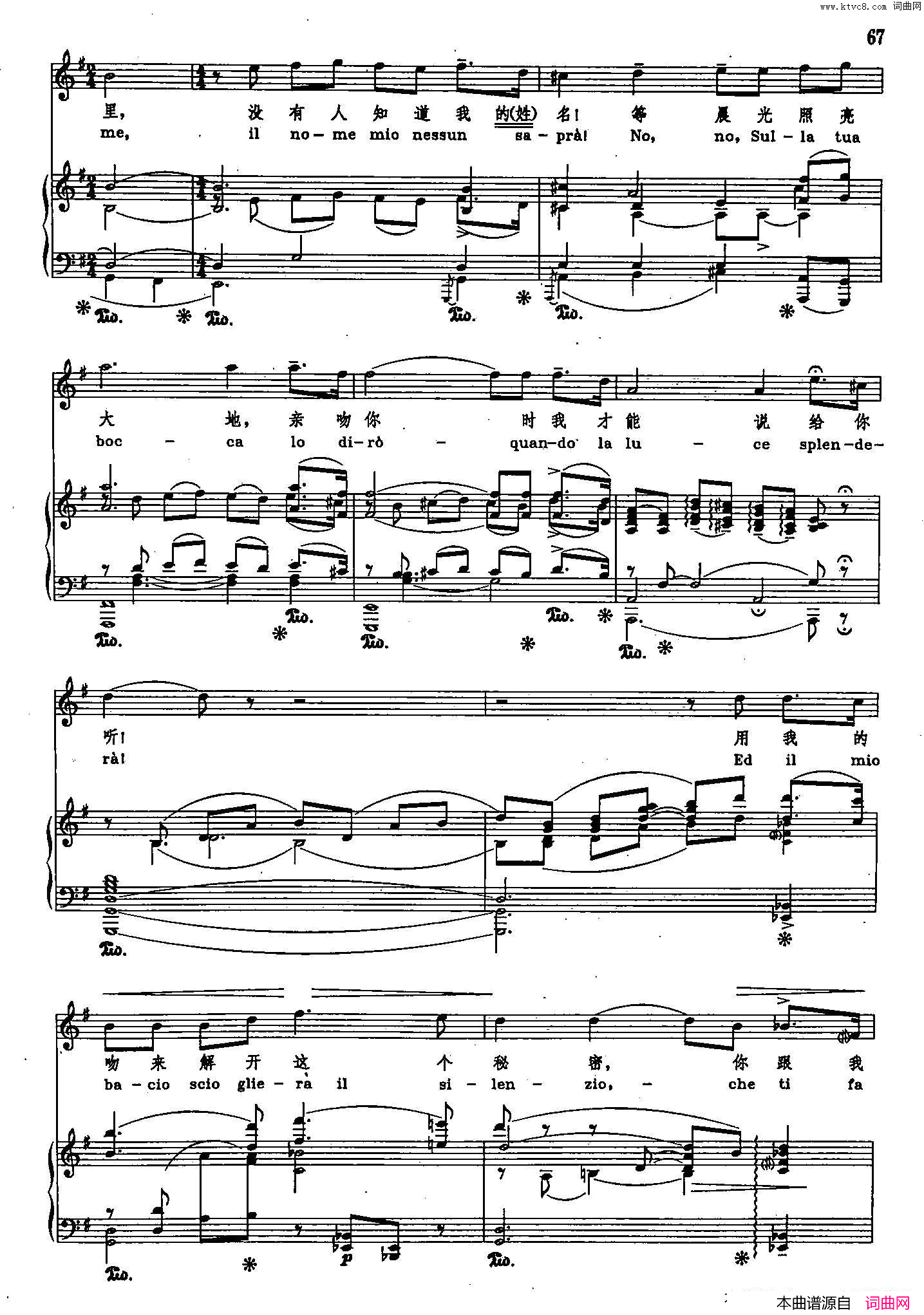 今夜不能入睡声乐教学曲库2_67【意】正谱__选自歌剧_图兰多特_简谱