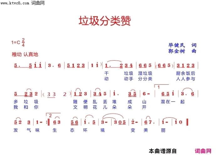 垃圾分类赞简谱_未知演唱_毕健民/郭金树词曲